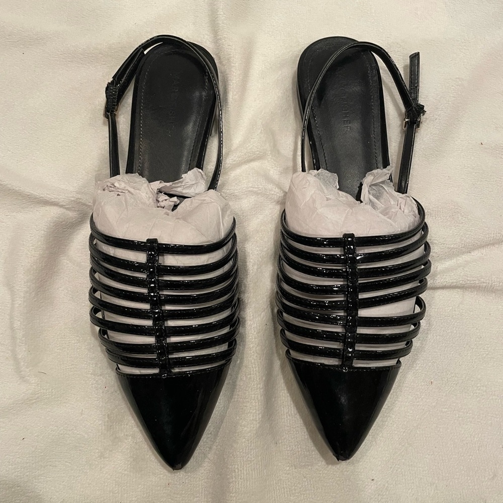 Marc Fisher black flats with straps
